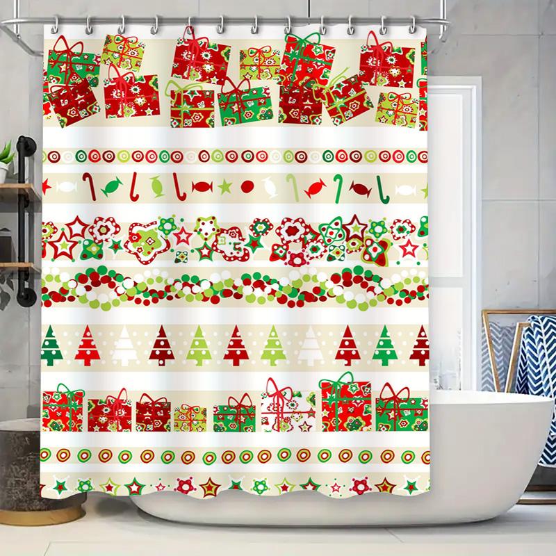 Tu Festive Christmas Shower Curtain Holiday Red Green Pattern Waterproof Bathroom Decor Festive Xmas Holiday Home Textile Fabr