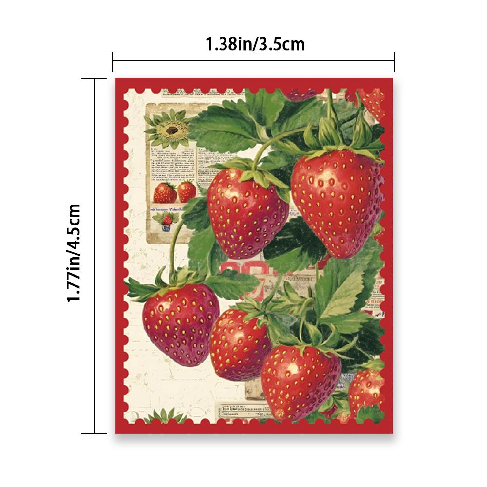 64 pcs,Vintage Strawberry Stamp Stickers,DIY Scrapbook,Mobile Phone,Skateboard,Luggage,Notebook,etc.,Holiday Gift or Reward Gift