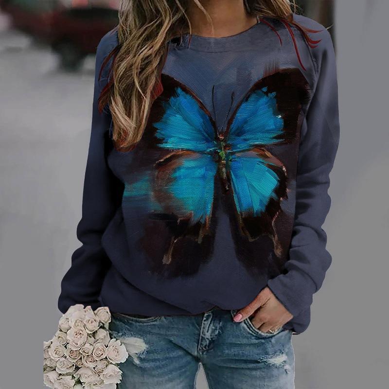 Tricouri pentru femei cu imprimeu cu pisici cu anime Pulover stil vintage din bumbac cu decolteu O Y2k cu mânecă lungă Îmbrăcăminte de damă Pulover de stradă supradimensionat