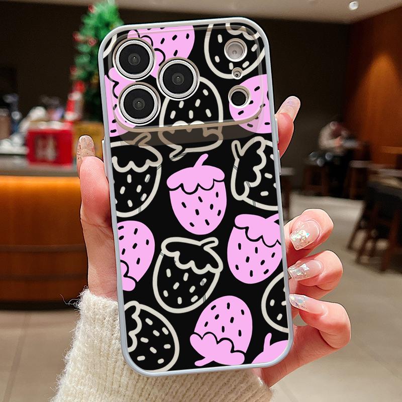 Cartoon Strawberry Print Magnetic Phone Case For iPhone 17 Pro Max 16 15 14 13 Pro Max For Magsafe Wireless Charge Hard PC Cover