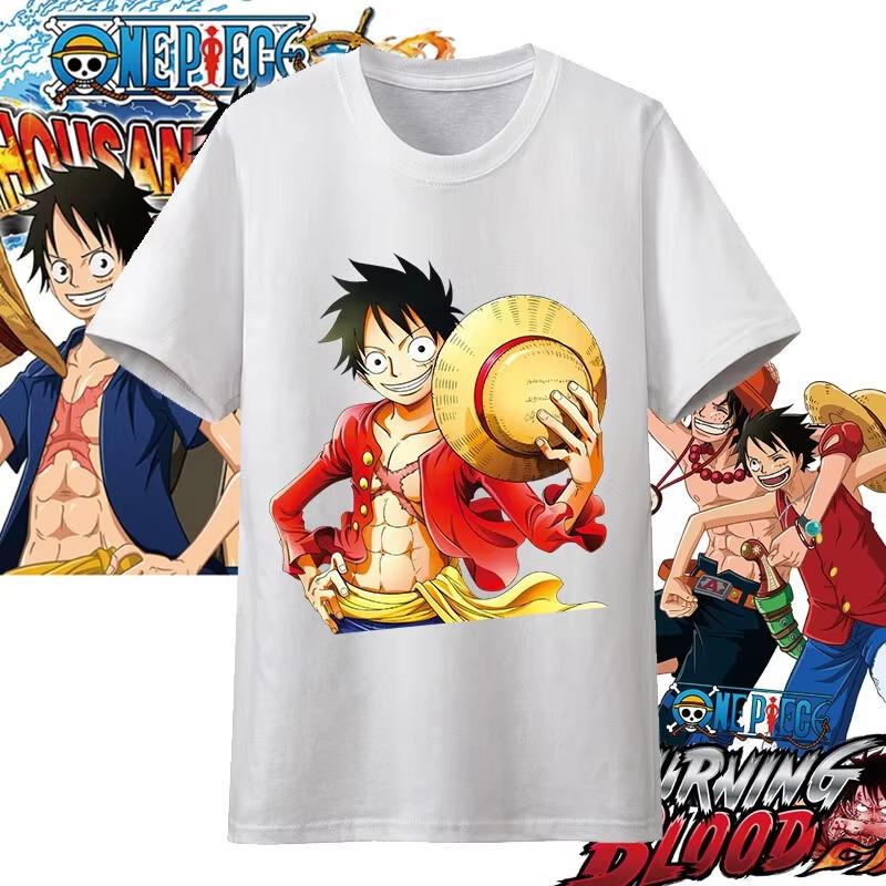One Piece Anime Character Printing Oversized Cotton Tshirt Men and Women Comfortable Y2K Childrens Clothing Summer Tshirt