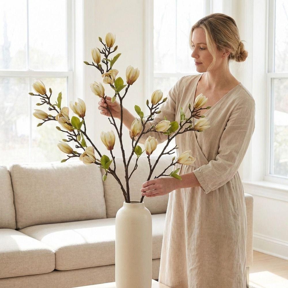 Kytice magnolií z hedvábí Real Touch Odolná vůči vyblednutí Simulované orchideje Svatba Dekorace