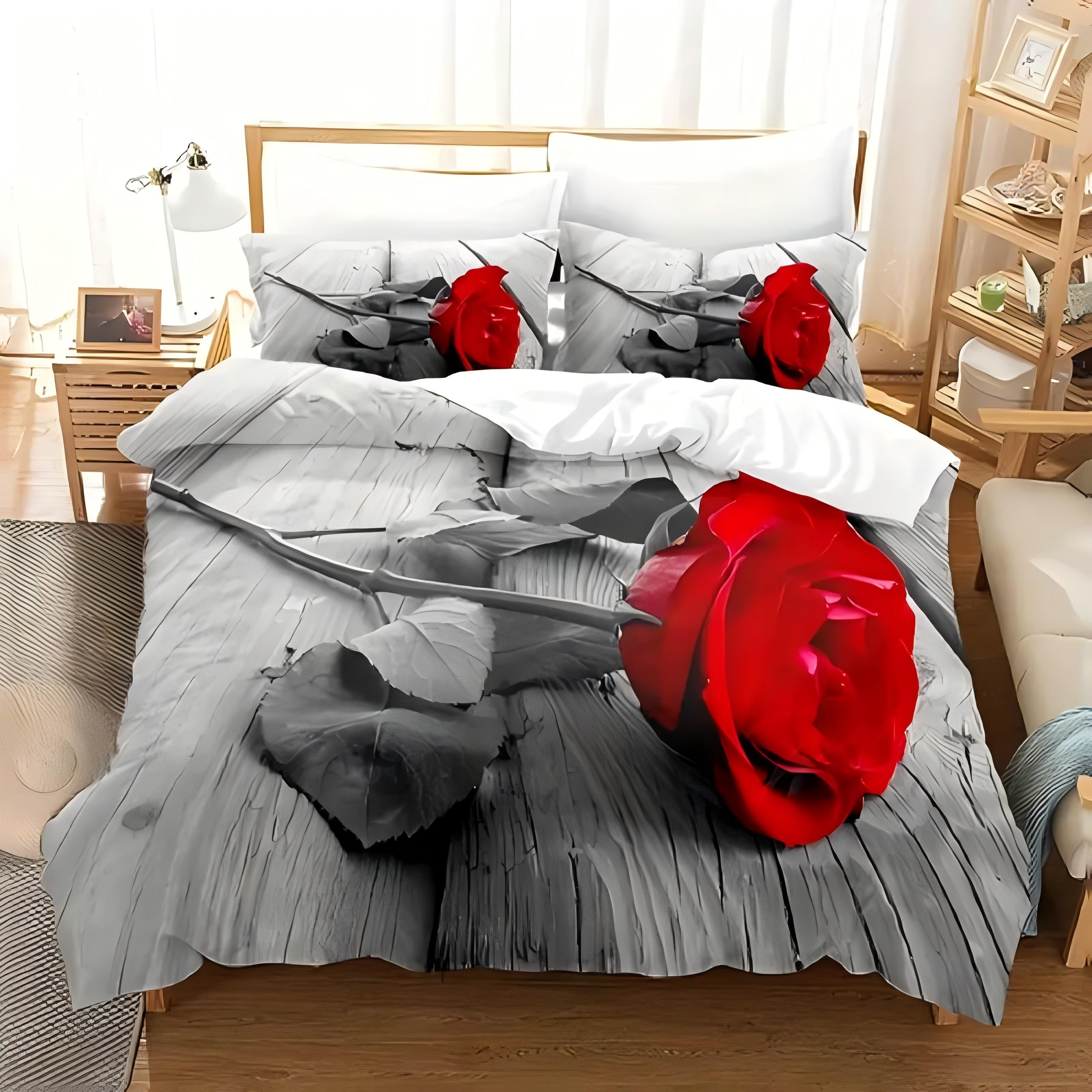

Red Rose Flower 3D Print Duvet Cover Luxury Romantic Theme Soft Bedding Cover Set Couple Valentine s Day Gifts Bedroom Decor EU single(135x200cm)