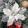 5pcs/lot Christmas Poinsettia Glitter Flowers with Clips Christmas Tree Ornaments Decor for Home Decor New Year Xmas Gifts