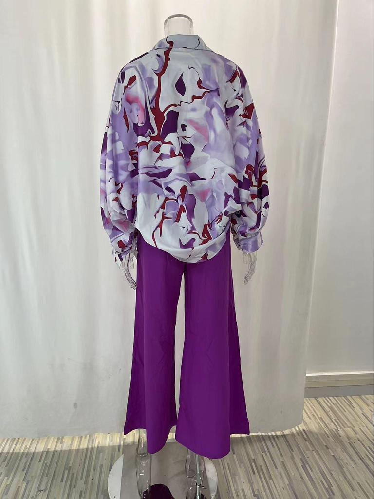 2026 Spring European & American Women's Printed Shirt & Elegant Wide-leg Pants Fashion Set