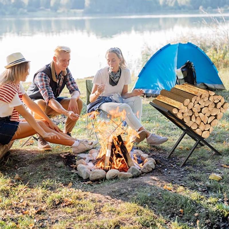 ABQ X-shaped firewood rack for storing fireplace wood, outdoor heavy-duty log stacking rack storage rack