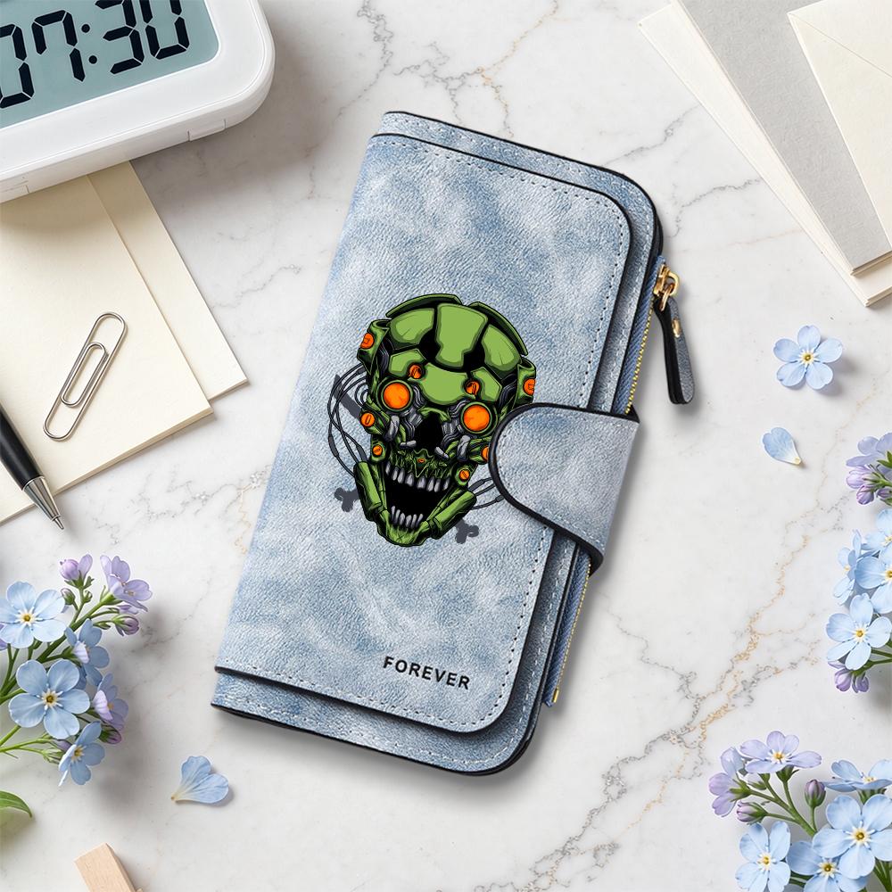 Cool Skull Print Long Wallet Portable Fashion Card Holder Durable Trendy Daily Purse