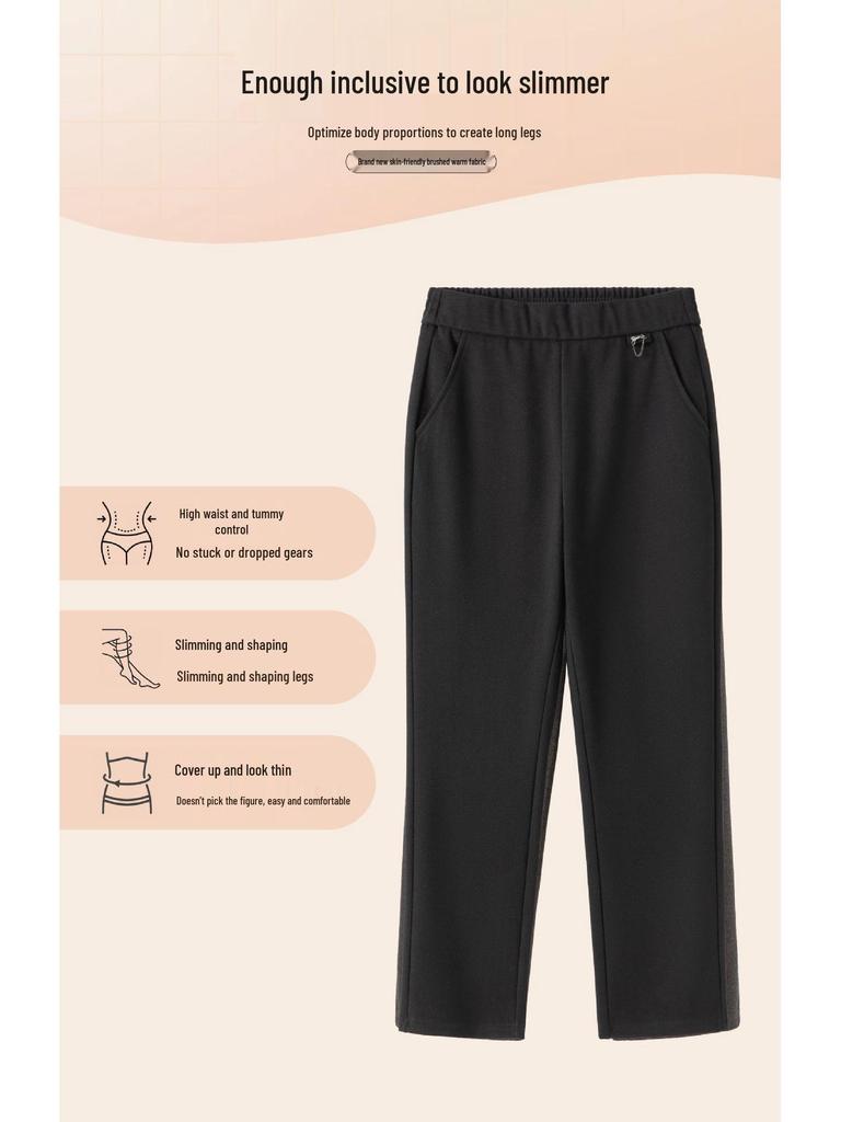 Plus Size Fleece-Lined Black High Waist Pants for Women - Stretchy, Casual, Perfect for Autumn and Winter. Ideal for Middle-Aged and Elderly Ladies.