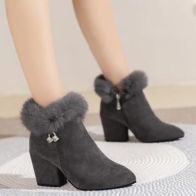 Women Fur Winter Warm Pointed Ankle Boots 2024 New Luxury Rhinestone Decoration Zipper Women Boots Comfortable Female Shoes