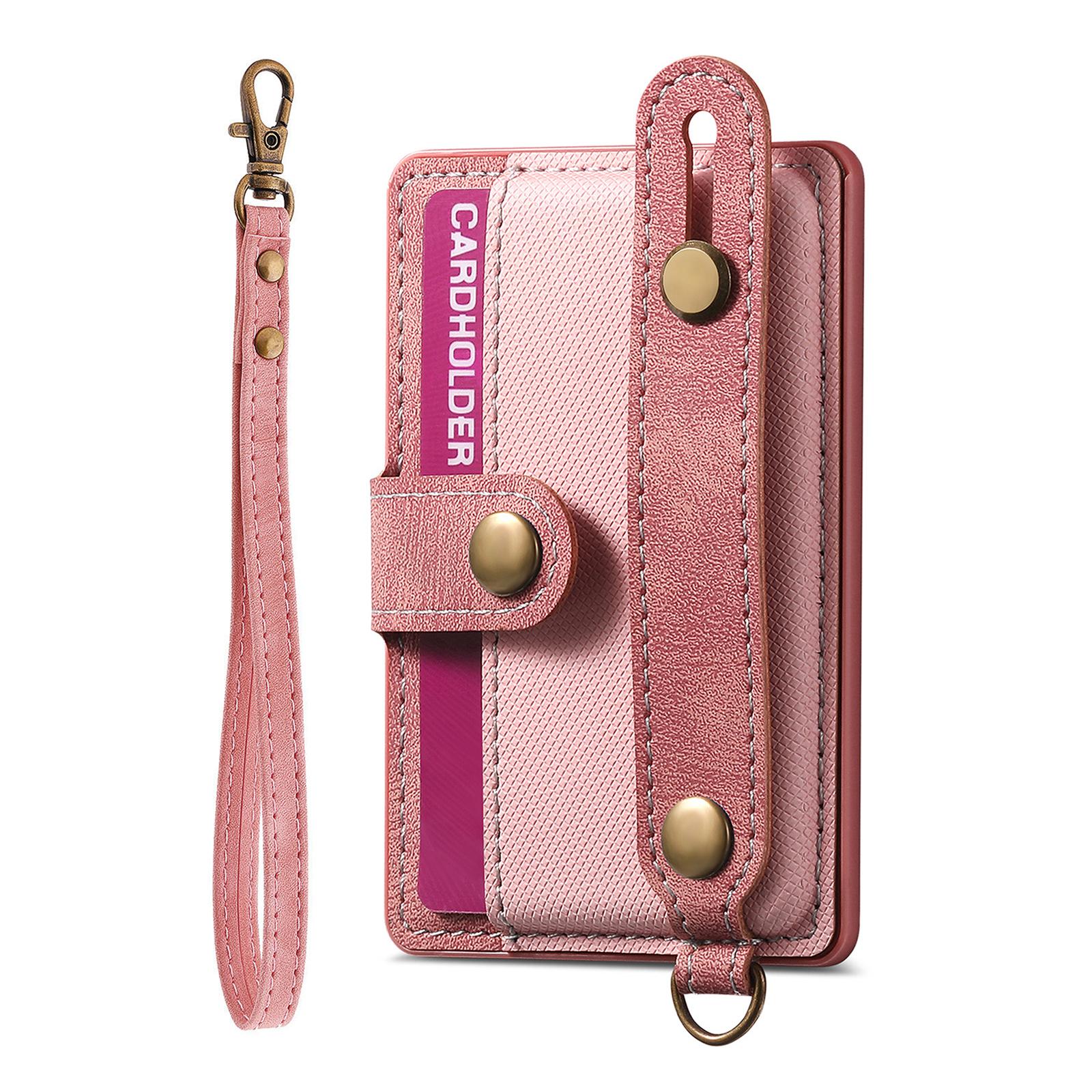 

Cell Phone Card Holder Pouch Self-Adhesive Phone Kickstand with Wrist Strap Pink