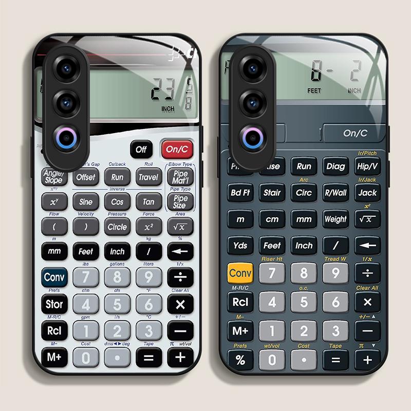 Funny Digital Calculator Pattern Tempered Glass Phone Case for OnePlus 13R 12 11 10 9 Nord CE4 3 2 Lite ACE2 ACE3 Pro Hard Cover