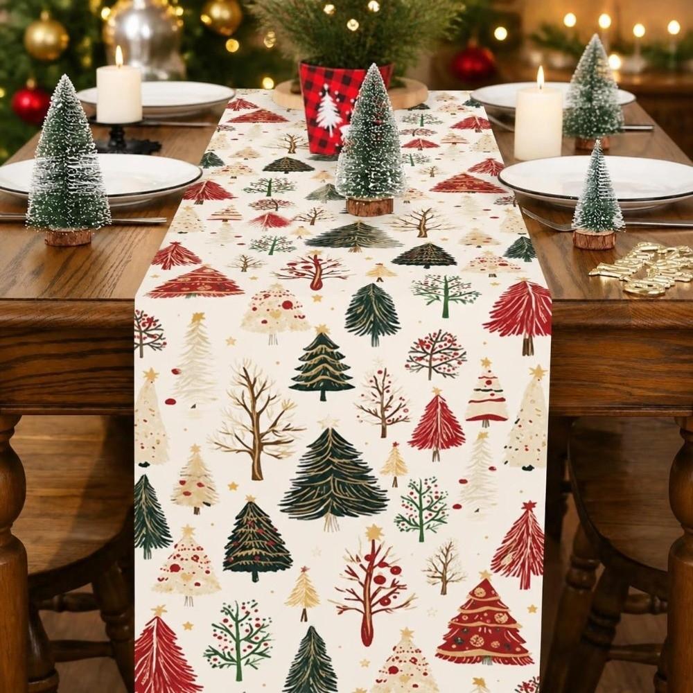 Christmas Tree Table Runner Polyester Festive Table Runner Retro Party Table Decor Festive Dining