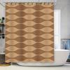 Modern Bath Shower Curtain Set Decorative Waterproof Fabric Neutral Colors Wave Pattern Design For Bathroom Brown Beige (180 X 2