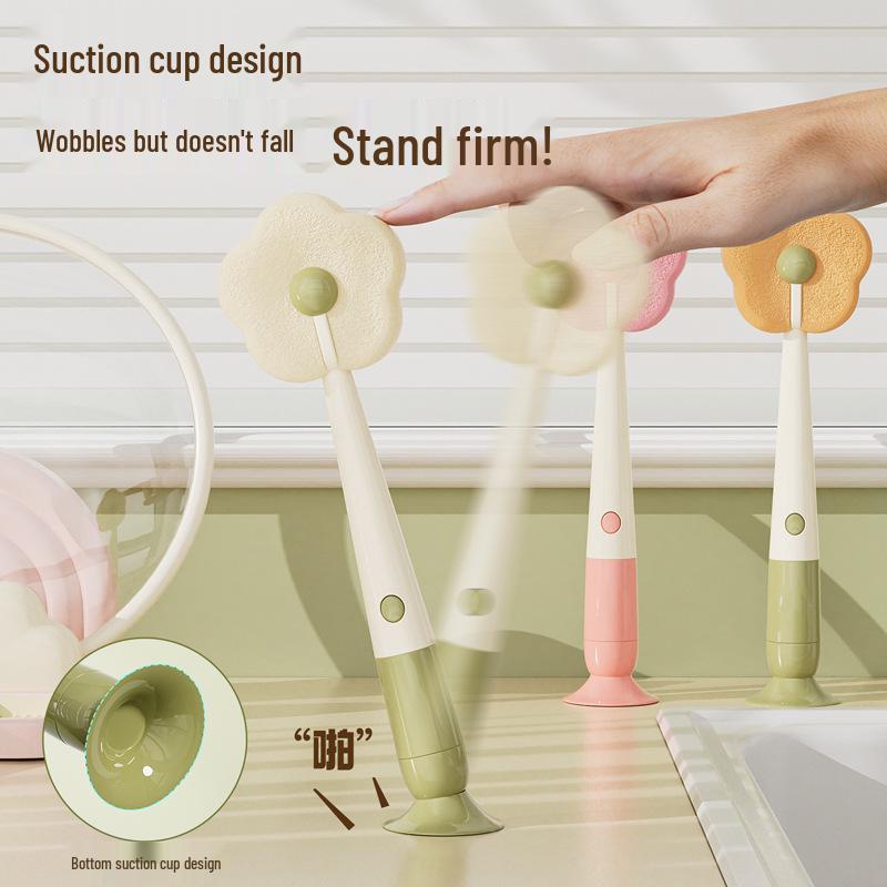 Suction Cup Long Handle Multifunctional Bottle & Cup Cleaning Brush with Sponge