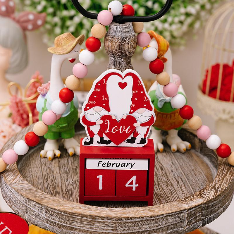 Charming Wooden Valentine's Day Countdown Calendar Tabletop Decor Heart Gnome Piece