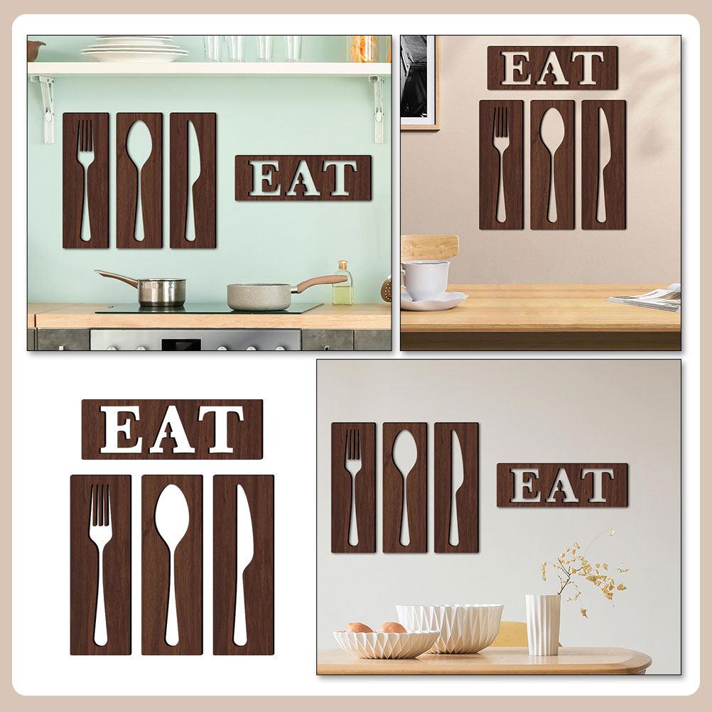 1Set Rustic Wooden Eat Sign Tableware Wall Decor Kitchen Dining Room Wall Art Farmhouse Kitchen Decoration Dining Room Decor