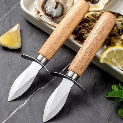Sharp and Durable Stainless Steel Oyster Shucking Knife with Wooden Handle - Ideal for Outdoor Cooking