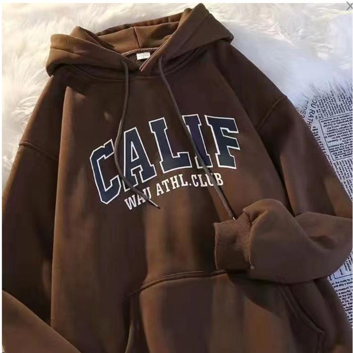 Fleece new letter printing hooded sweater men's and women's Korean version loose and thin wholesale