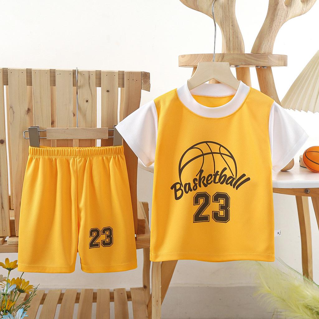Children's Basketball Jersey Set Boys Girls Dry Fit Mesh Summer Sports Wear Short Sleeve Kids Clothing Athletic Outfit
