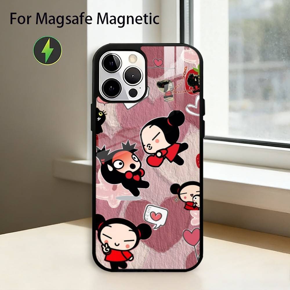Pucca C-Cartoon Garu Phone Case For iPhone17,16,15,14,13,12,11 Plus,Pro Magnetic For Magsafe Wireless Charging iPhone12
