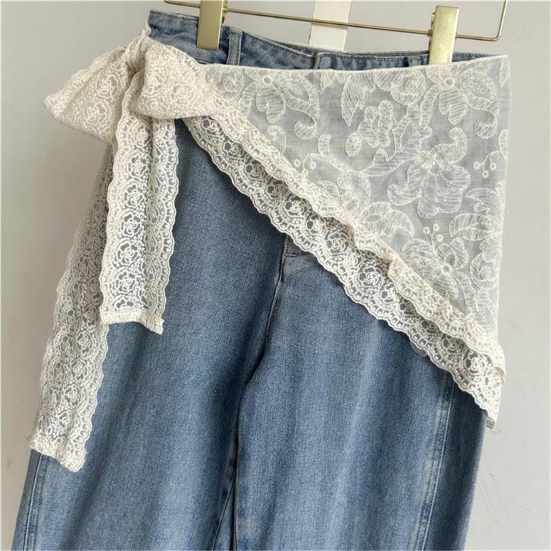 Lace Wrap Belt for Women, Adjustable Waist Scarf with Scalloped Edge and Long Ties, Lightweight Accent for Dresses, Blouses and Jeans