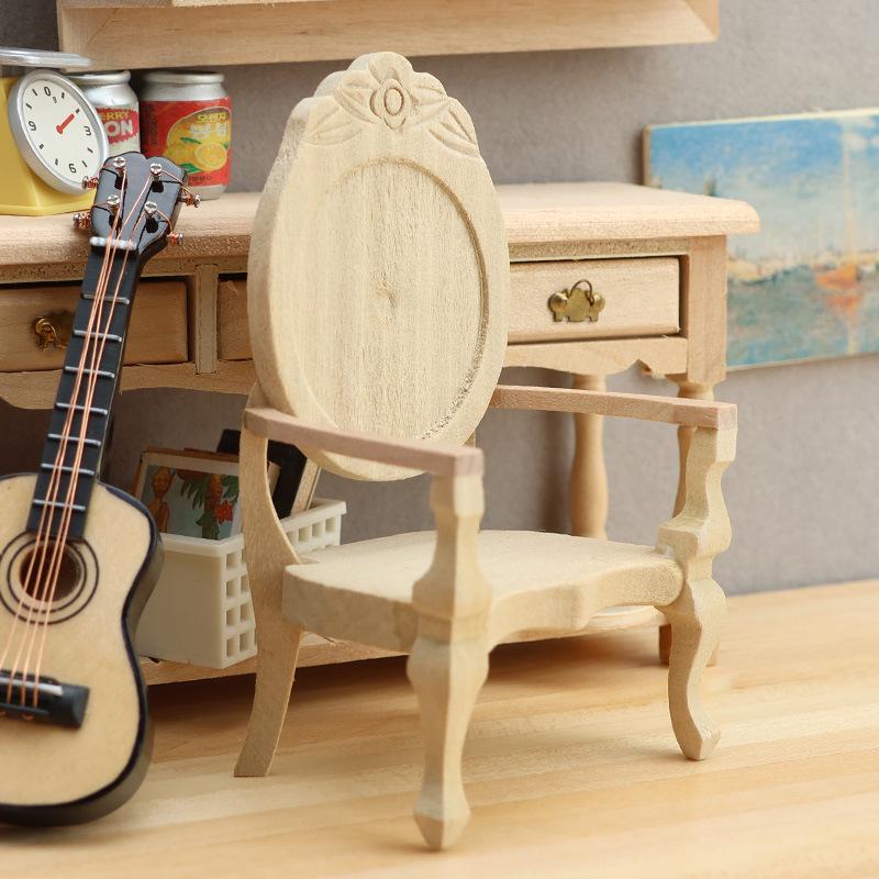 1:12 Dollhouse Miniature DIY Unpainted Retro Peach-Shaped Armchair