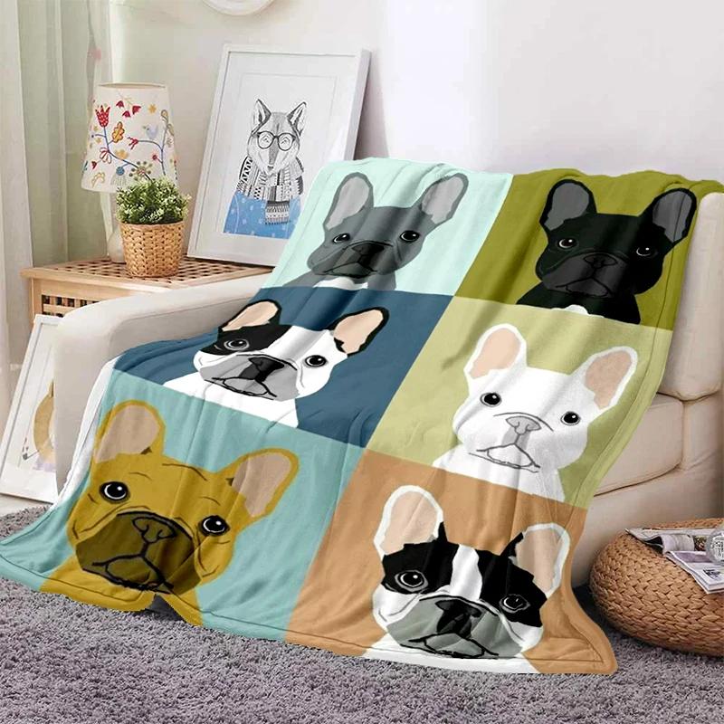 Boston Terrier Dog Pug Cartoon Blanket Super Soft Flannel Throw Blanket for Bedroom Couch Sofa Gift for Boy Girl King Queen Size