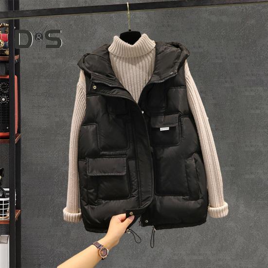 

Осень-зима женский стеганый жилет однотонный пуховый хлопковый жилет с капюшоном и карманами на молнии женский жилет куртка без рукавов женское пальто L зелёный