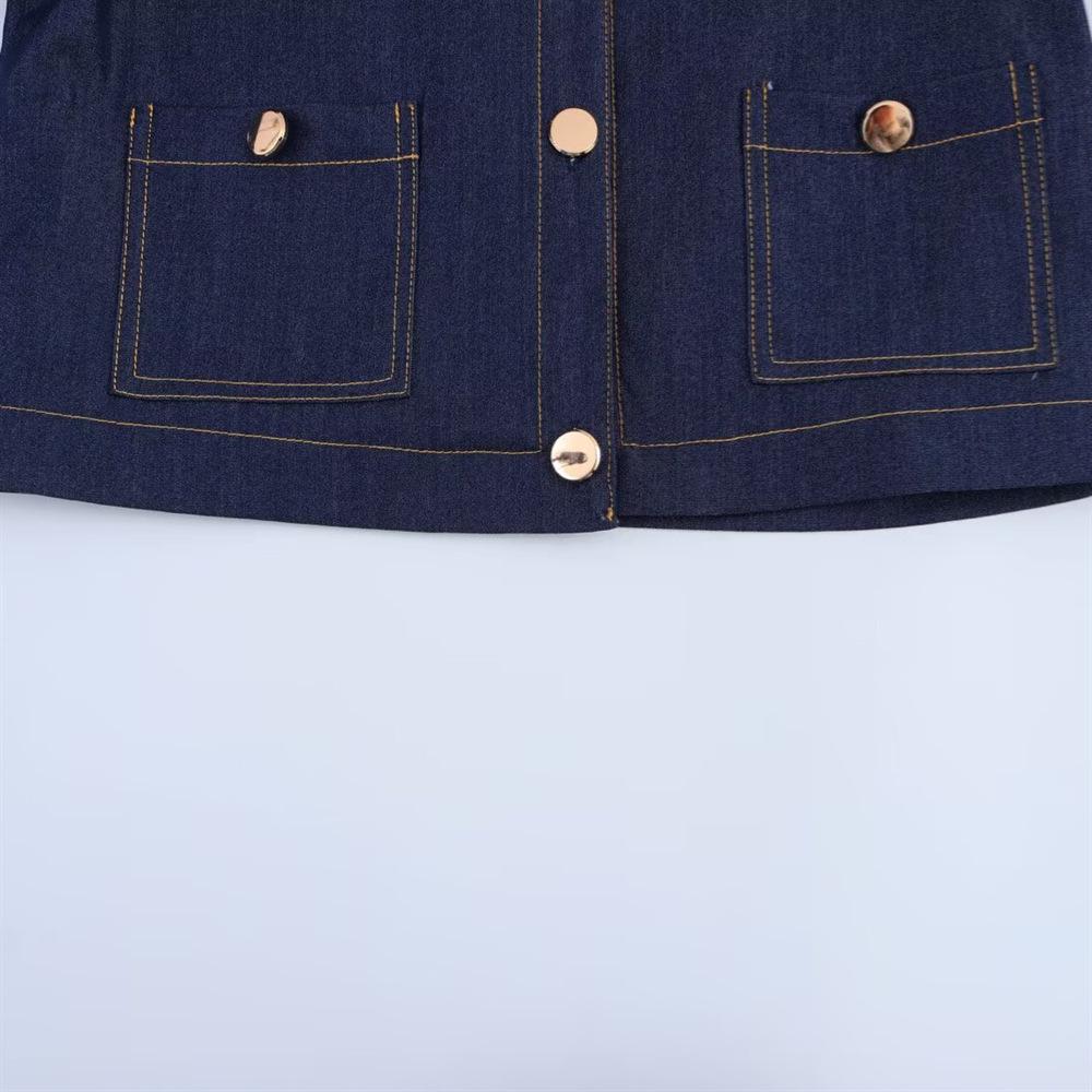 2025 Spring Women's Slim-Fit Color-Block Denim Jacket and Wide-Leg Pants Set