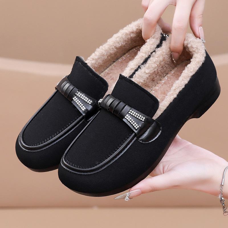 Spring versatile fashion Doudou shoes women's casual velvet warm soft sole medium casual single