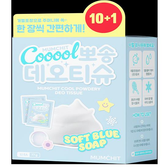 

MUMCHIT Охлаждающие пушистые дезодорирующие салфетки (10 листов, выберите 1 из 2 типов) (+1 бесплатный лист) Soft Blue Soap 10+1 sheets