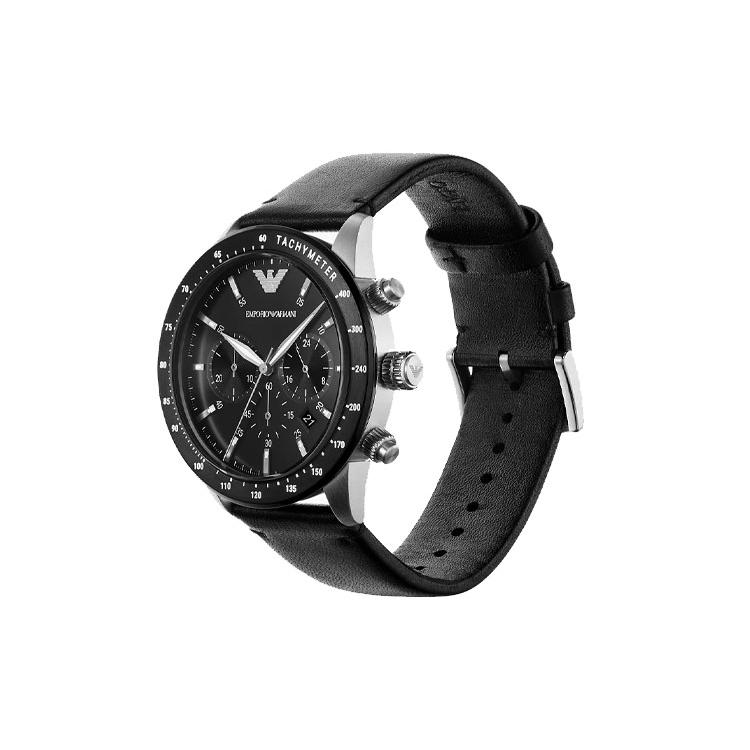 EMPORIO ARMANI Men's Chronograph Black Leather Watch AR11243+AR11245