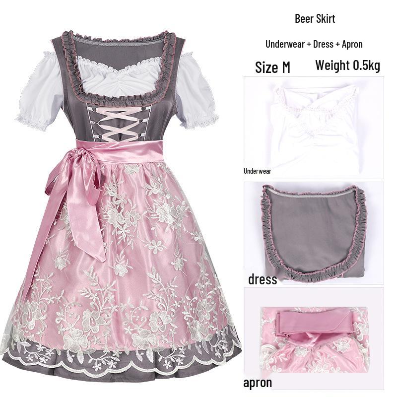 Plus Size European & American Pink Oktoberfest Beer Dress for Stage & Cosplay