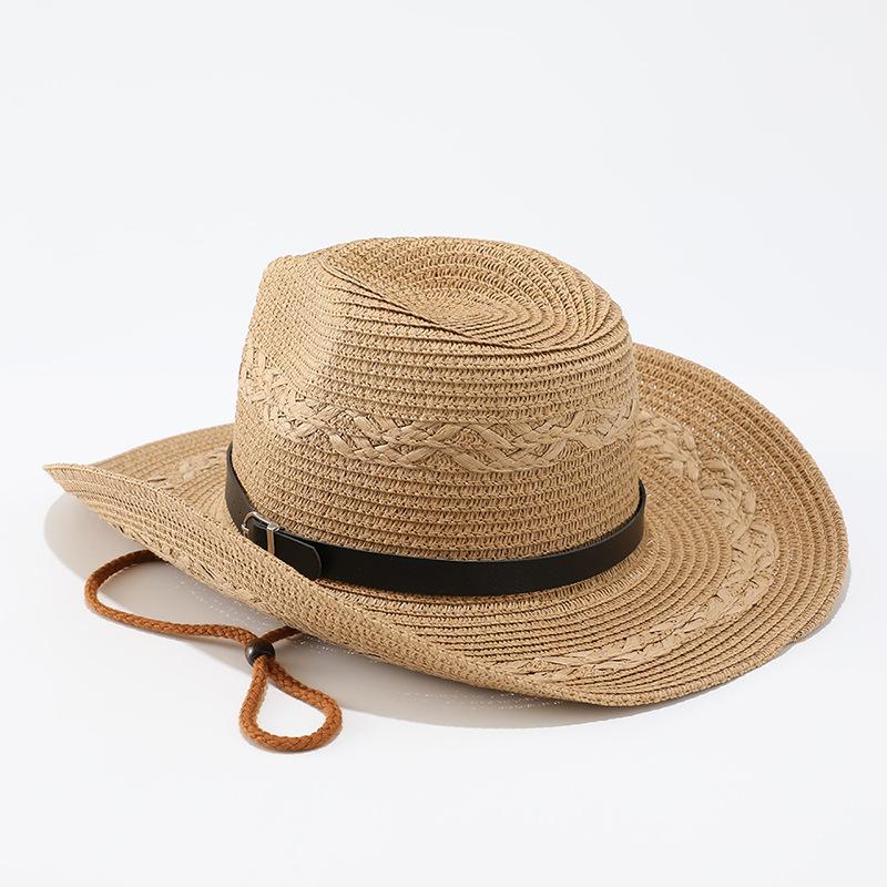 Western Cowboy Hat Men's and Women's Summer Outdoor UV Protection Seaside Vacation Shade Sun Protection Straw Hat Mountaineering Hat
