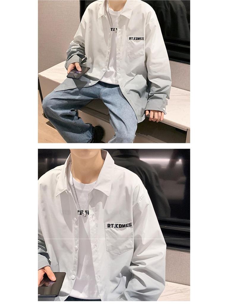 American Style Gradient Long Sleeve Men's Shirt – Casual Loose Fit with Turn-Down Collar for Spring, Autumn, and Summer.