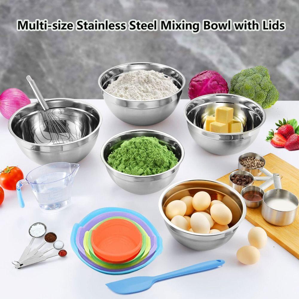 Prepping Mixing Bowls with Lids Stainless Steel Egg Whisking Pan Salad Bowl Set  Cooking Baking