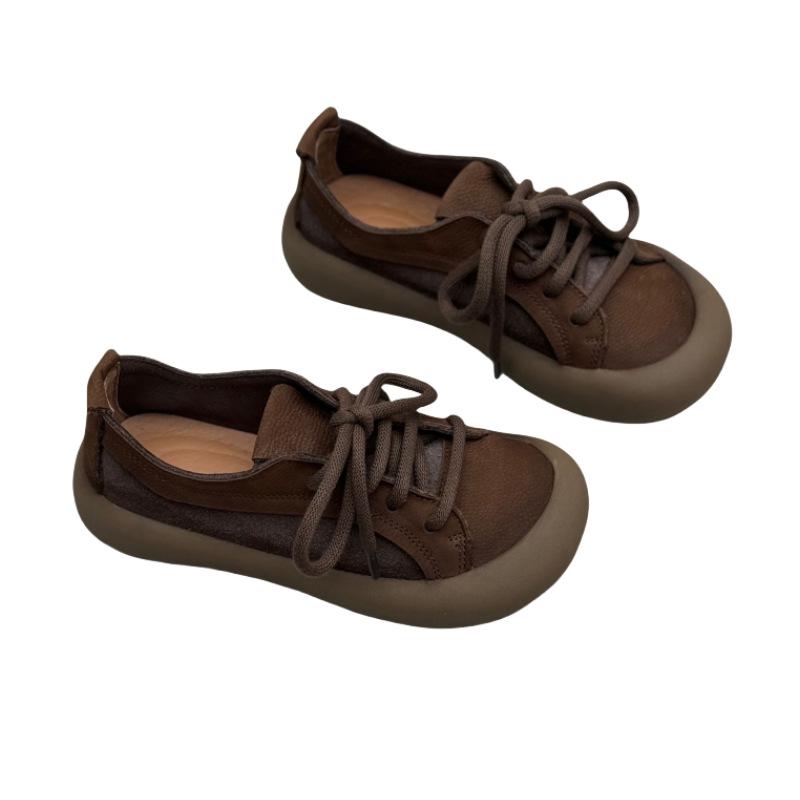 Originale Retro Schnürschuhe für Damen aus echtem Leder, lässige Wildleder-Rindlederschuhe für alle Jahreszeiten