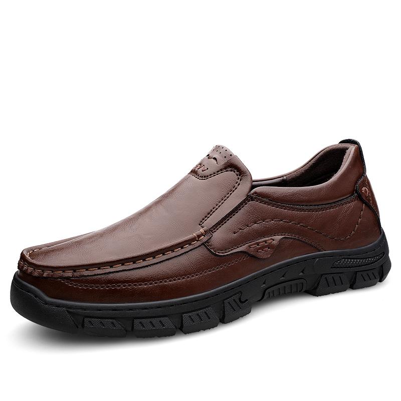 Italian Brand Thick Soled Handmade Sole Men's Leather Casual Shoes Fashionable New Men's Loafers Anti-skid Driving Shoes