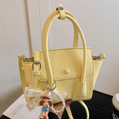 Summer Dopamine Korean Version Simple and Sweet Portable Bucket Bag Casual Foreign Style Lychee Pattern Texture Commuter Messenger Bag