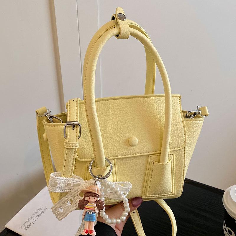 Summer Dopamine Korean Version Simple and Sweet Portable Bucket Bag Casual Foreign Style Lychee Pattern Texture Commuter Messenger Bag