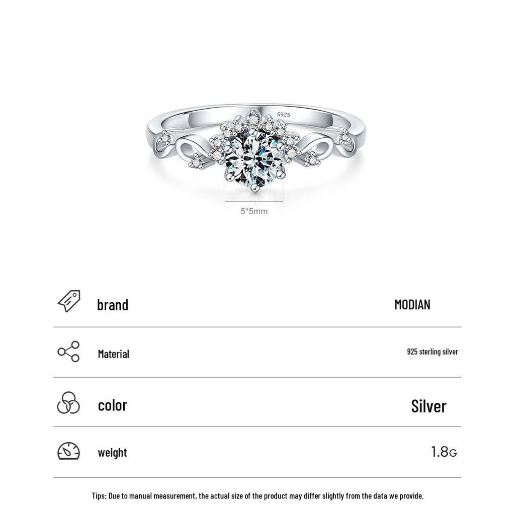 Modian S925 Sterling Silver Zircon Ring: Elegant Korean-Style Women's Wedding Ring with Hollow Design.