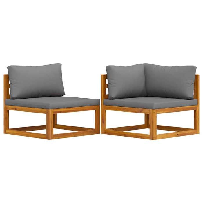 Ensemble de canapés - MAISON EXCLUSIVE - 2pcs - Acacia massif - Coussins rembourrés gris foncé - Extérieur modulaire