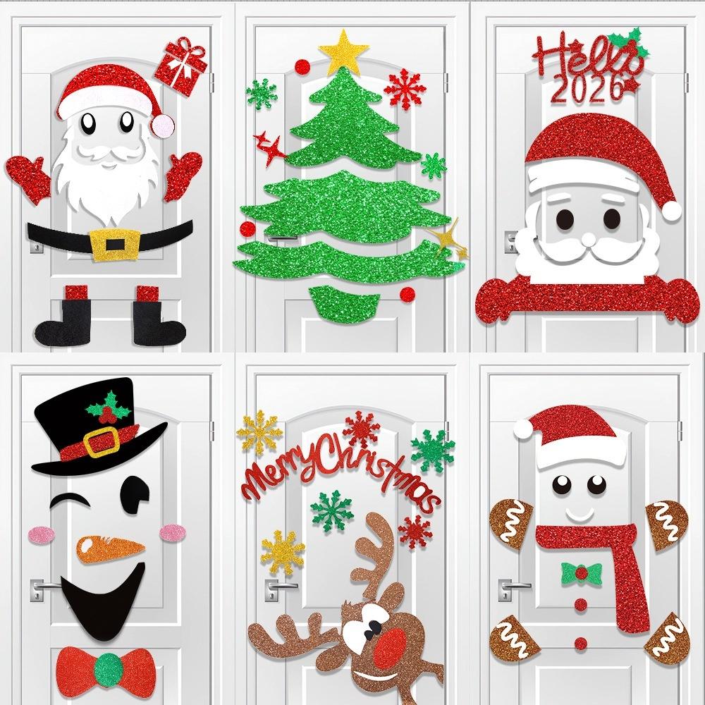 Large Snowman Reindeer Santa Stickers Christmas Door Stickers Decor for Refrigerator Wall Window Christmas Door Decorations