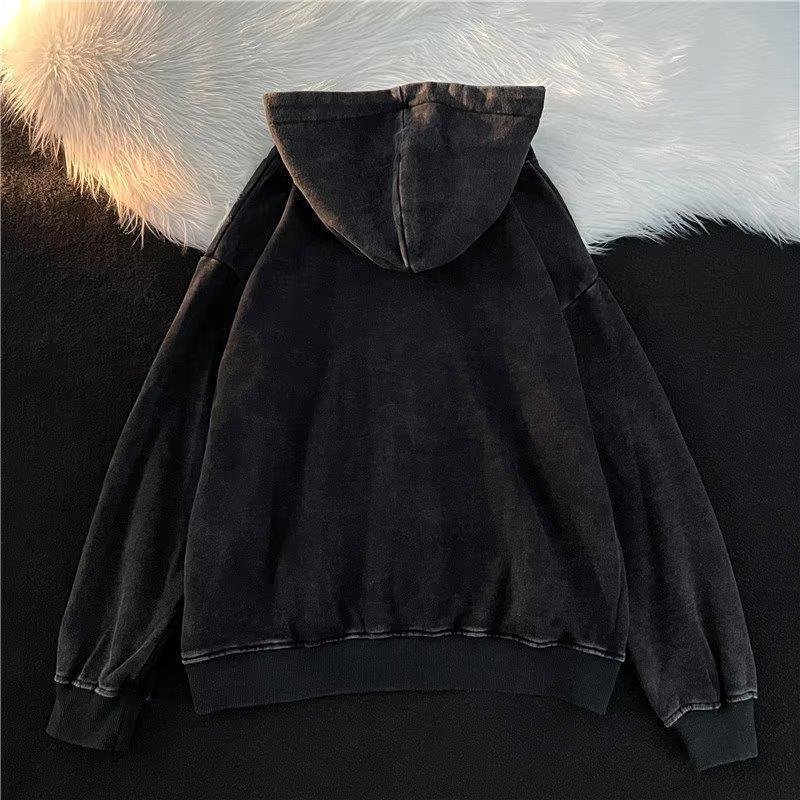 Retro Washed Distressed Men's Hooded Sweater Cardigan - Japanese Casual Spring/Autumn Style