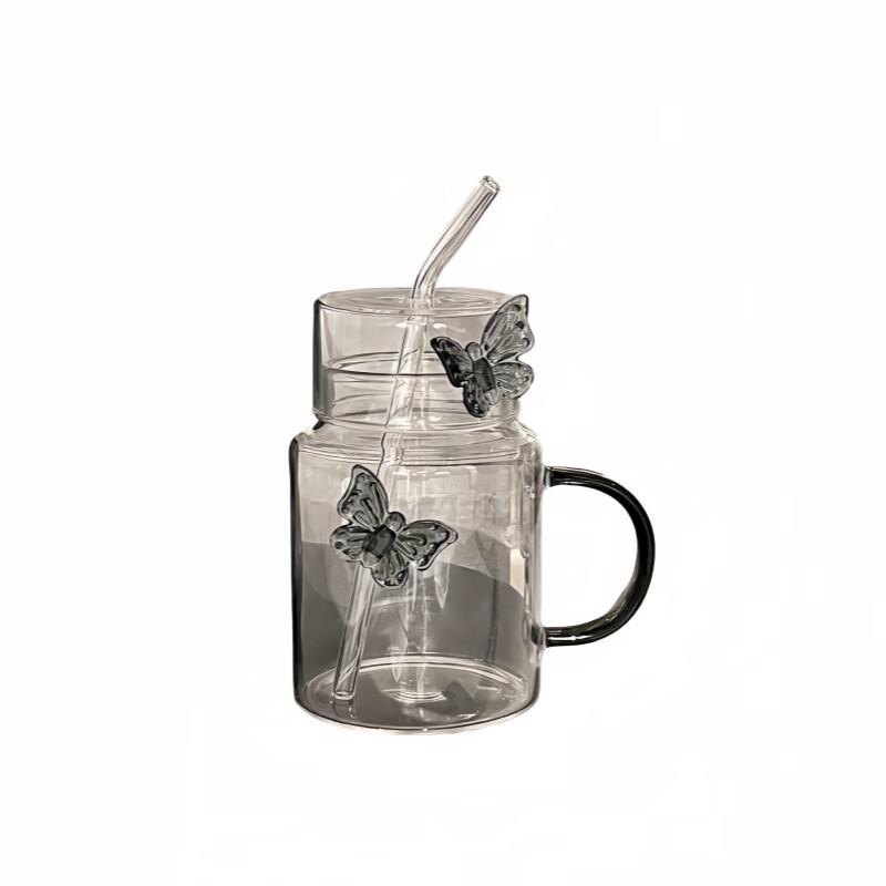 Heat-Resistant 3D Butterfly Glass Straw Cup