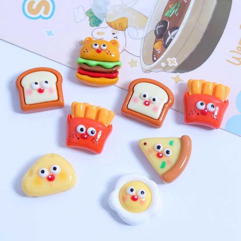 10 Pcs New Cute Cartoon Pizza, French Fries, Hamburgers Series Resin Scrapbook Diy Jewelry Children Gift Hairpin Accessories A57