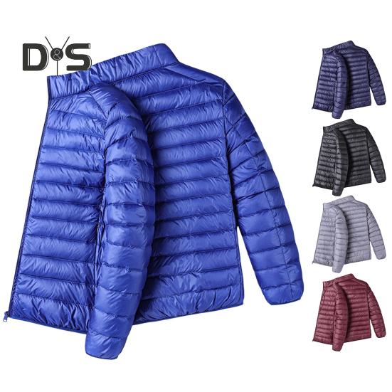 Herren Baumwolljacke Stehkragen Langarm Reißverschluss Knopfleiste Jacke Mantel mit Taschen Einfarbig Gesteppt Lässige Daunenjacke