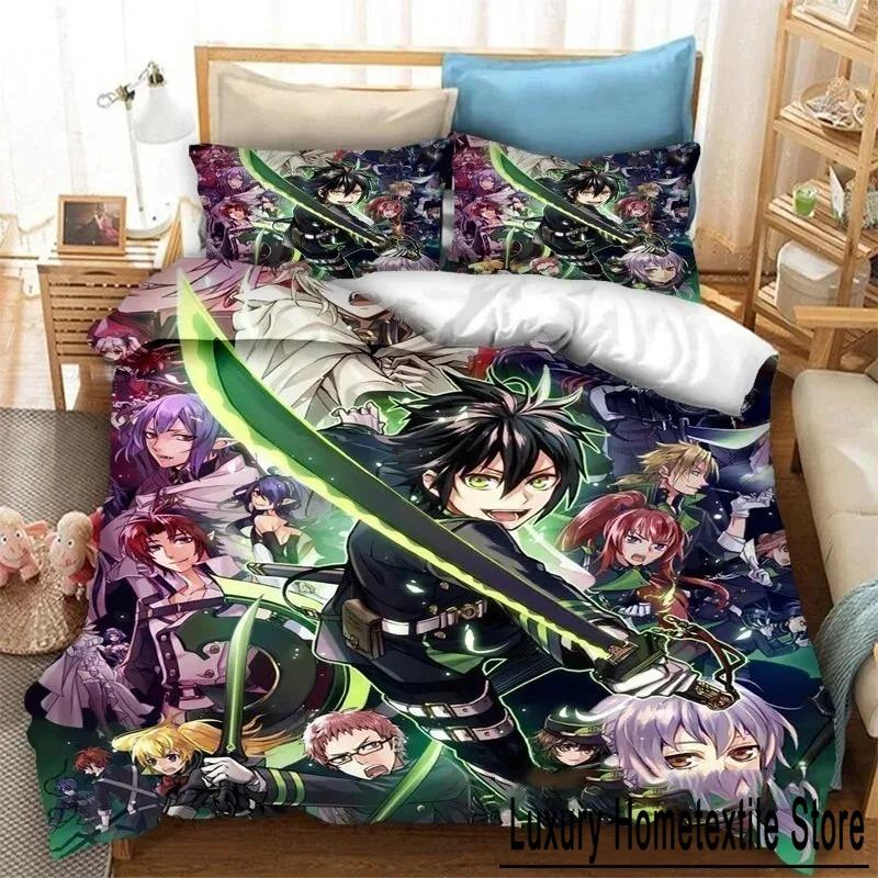 Druk 3D Anime Seraph of the End Mikaela Hyakuya Zestaw Pościeli Chłopcy Dziewczęta Rozmiar Twin Queen Poszwa na Kołdrę Poszewka na Poduszkę Łóżko Chłopcy Dorosły