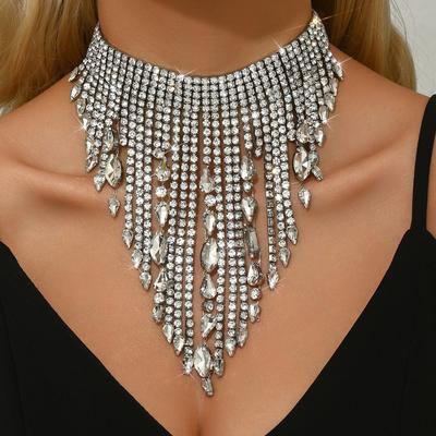 Exaggerated Long Fringed Water Drop Necklace, Fashionable And Luxurious Women'S Nightclub Party Wear Jewelry Accessories