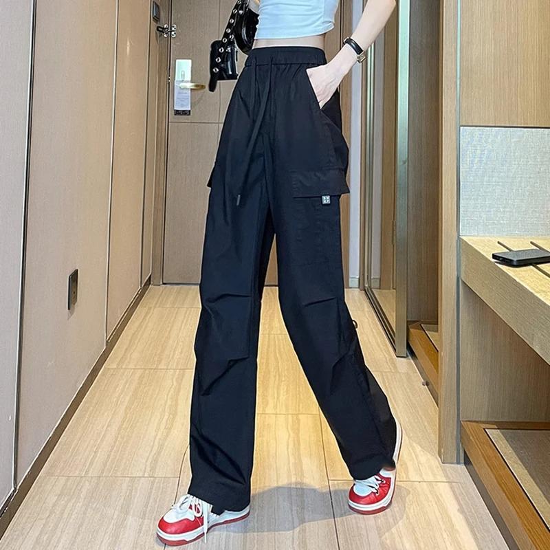 Fashion Women Joggers Pants Casual Chic Straight Cargo Pants Elastic High Waist Streetwear Slim Trousers Summer Thin